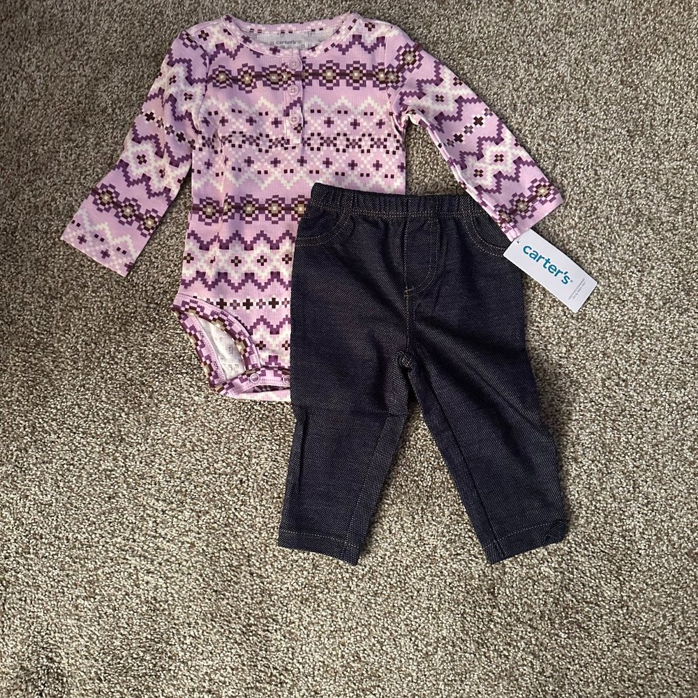 BABY GIRL CARTERS 2 PIECE BODYSUIT & PANT SET SIZE 6M #K43